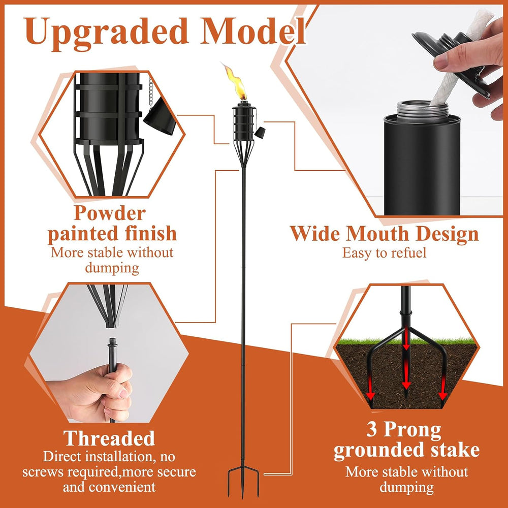 Upgraded Citronella Garden Torch Set of 6, Large Capacity 16oz Metal Torch fo...