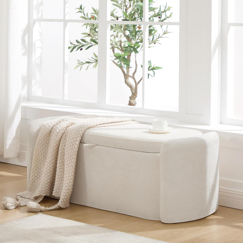 Oval Ottoman Bench with 20 Gal Storage Space Upholstered Chenille Seating End...