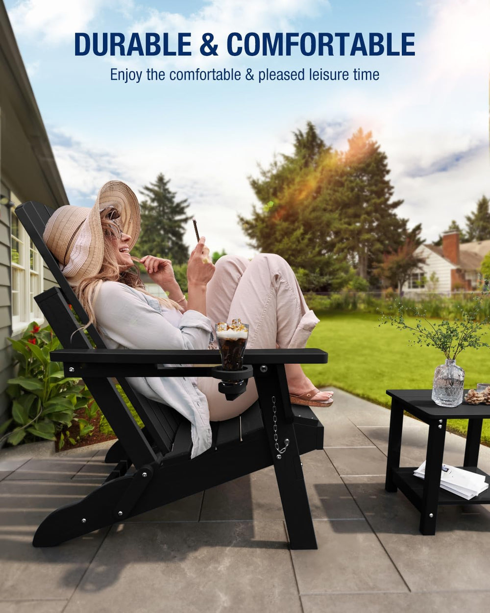 Adirondack Chair with Cup Holder: Folding Adirondack Chairs Plastic HDPE Mate...