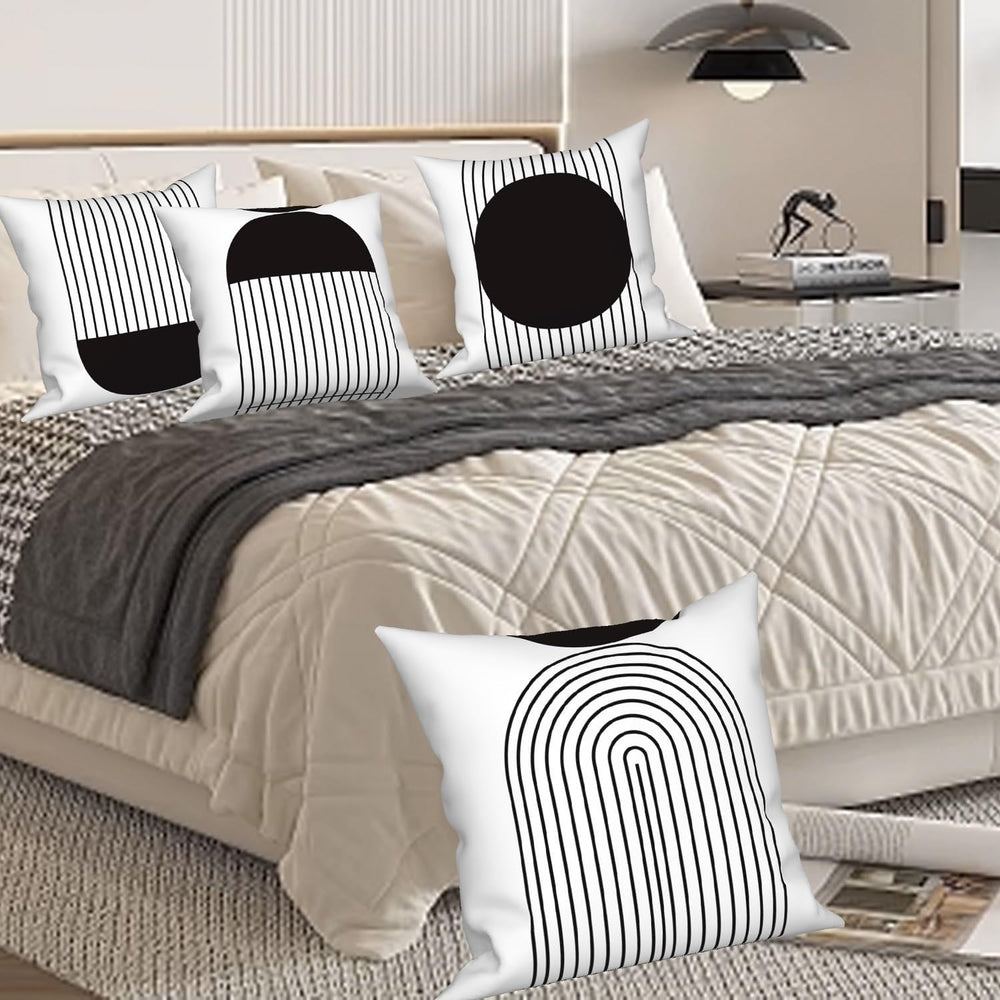 Black White Throw Pillow Cases 22x22 Set of 4 Geometric Abstract Striped Pill...