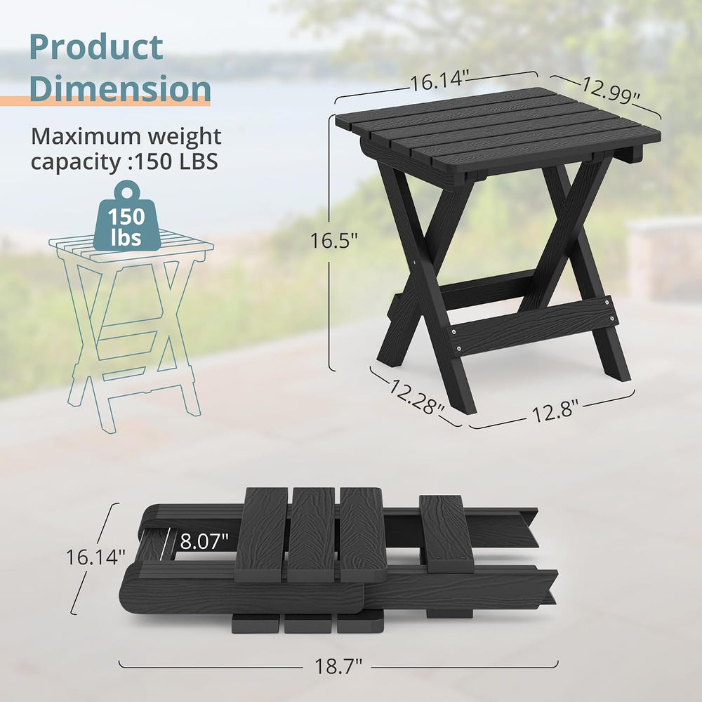 LUE BONA 16.5 Inch Outdoor Folding Side Table, HDPS Small Side Table, Black
