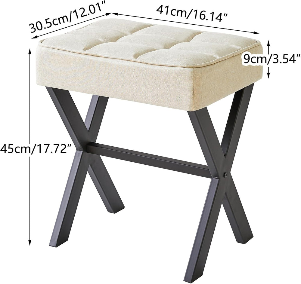 IBUYKE Square Makeup Stool with X-Leg, Linen Vanity Chair, Linen LG-70Y