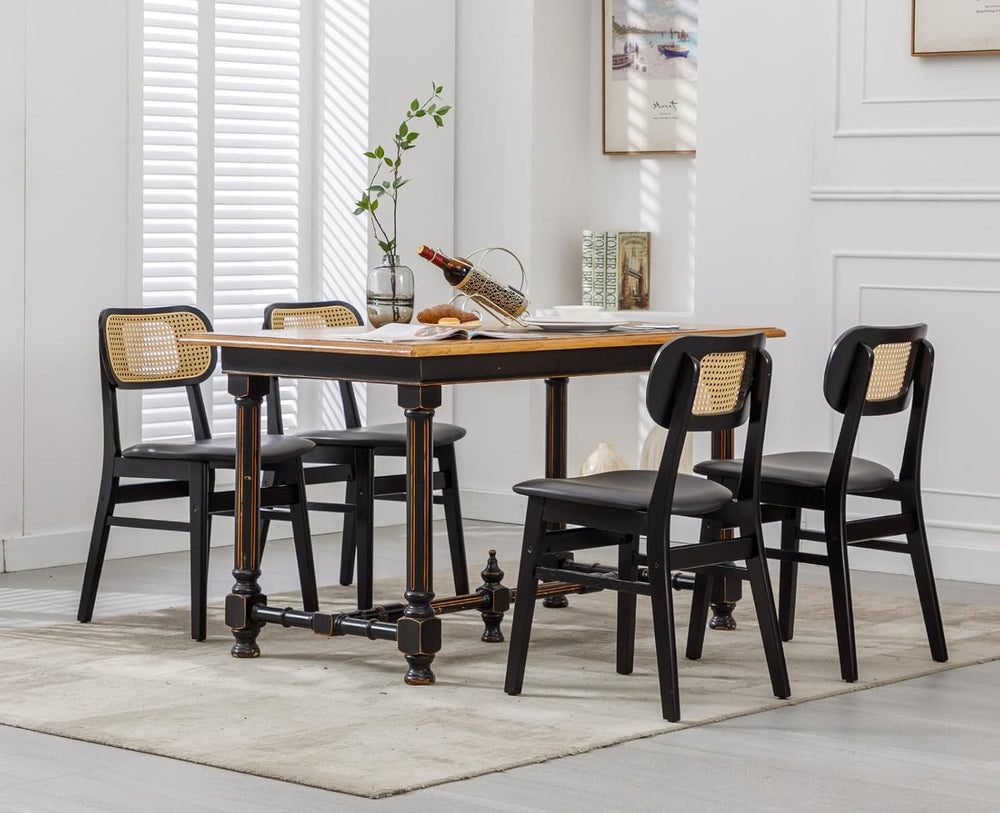 Shunzhi Rattan Dining Chairs Set of 6, Upholstered Farmhouse Dining Room Chai...