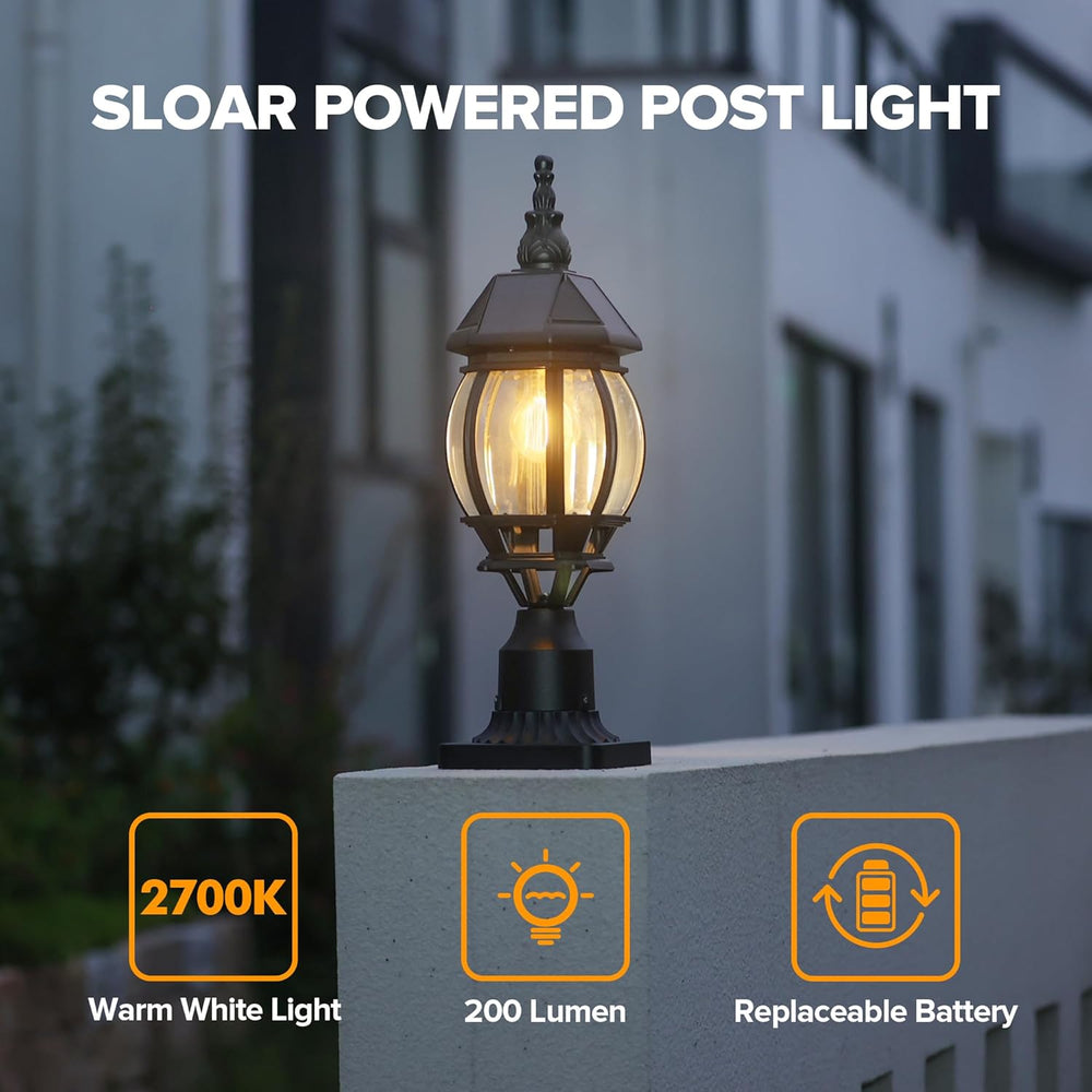 LUTEC Solar Post Light With Pier Mount Base, Dusk to Dawn Aluminium Lamp, Ext...