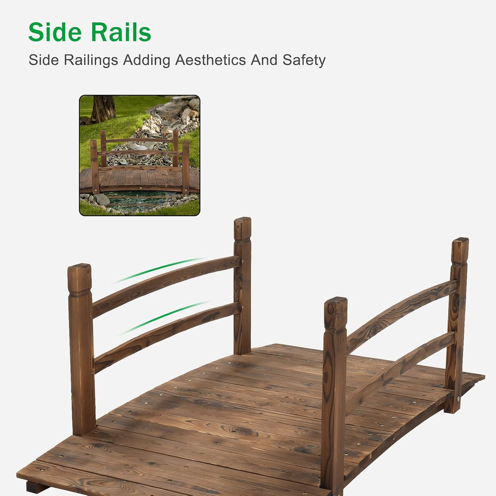 VINGLI 4 ft Garden Bridge, Arch Walkway Wooden Bridge with Safety Rails Carbo...