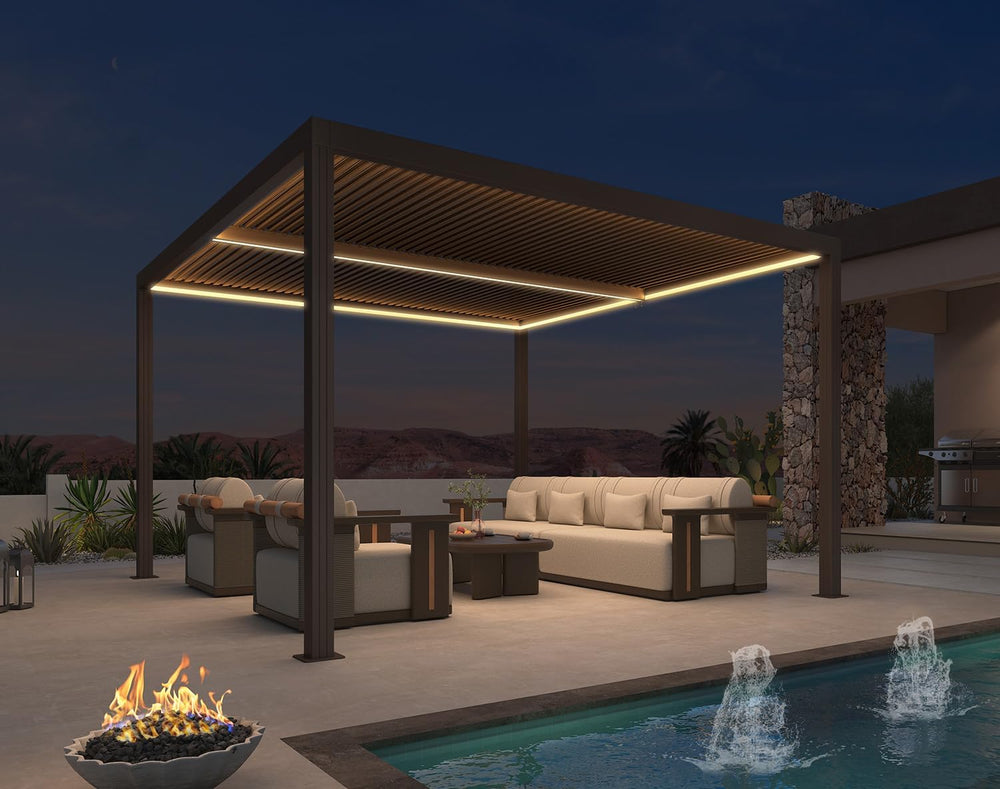 PURPLE LEAF Patio Louvered Pergola 12' × 12' Aluminum Gazebo Bronze, LED