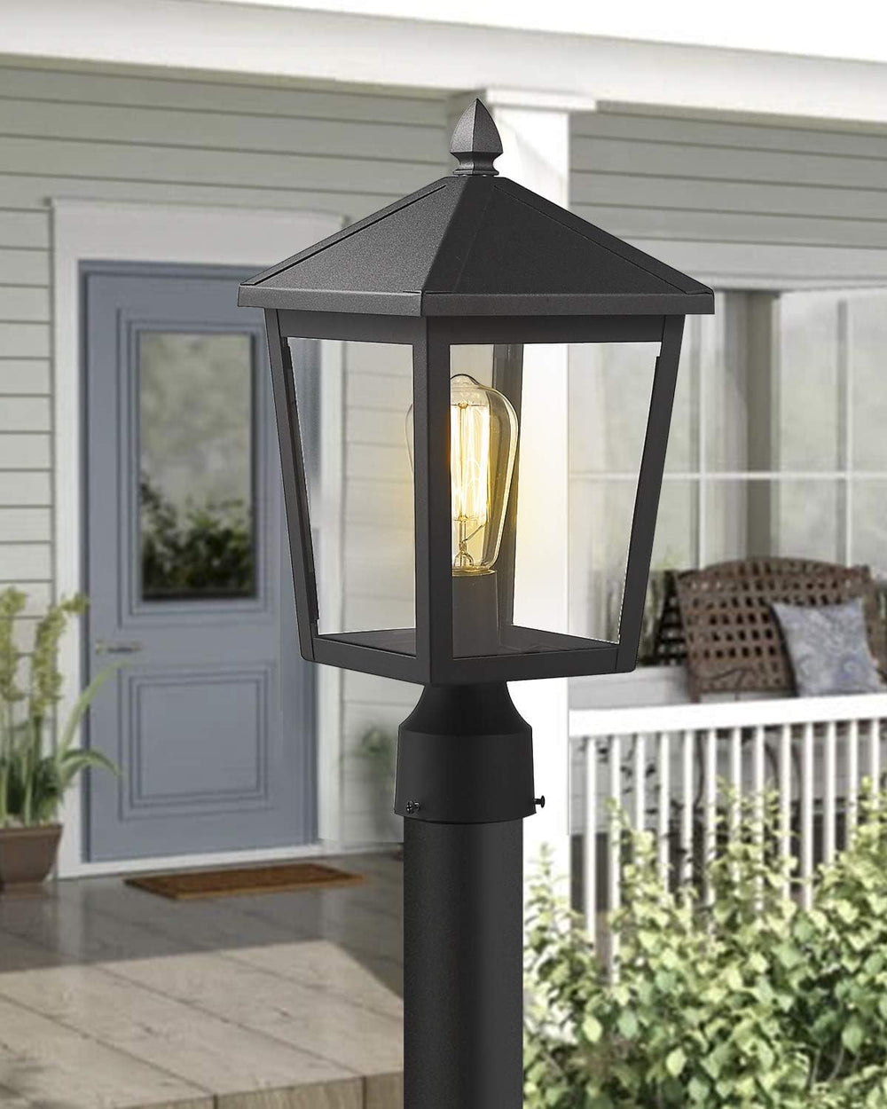 zeyu Outdoor Post Light, 16 Inch Exterior Pole Light Pillar Lantern with Clea...