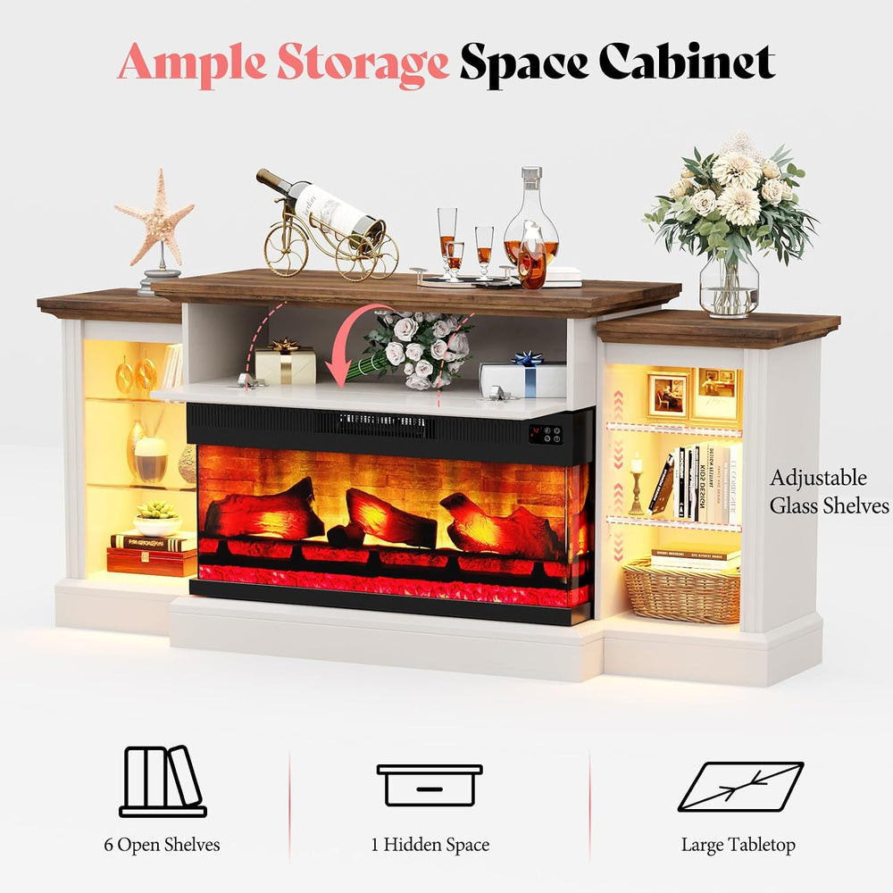 VanAcc 70" Farmhouse Fireplace TV Stand with Mantel for TVs up to 75"