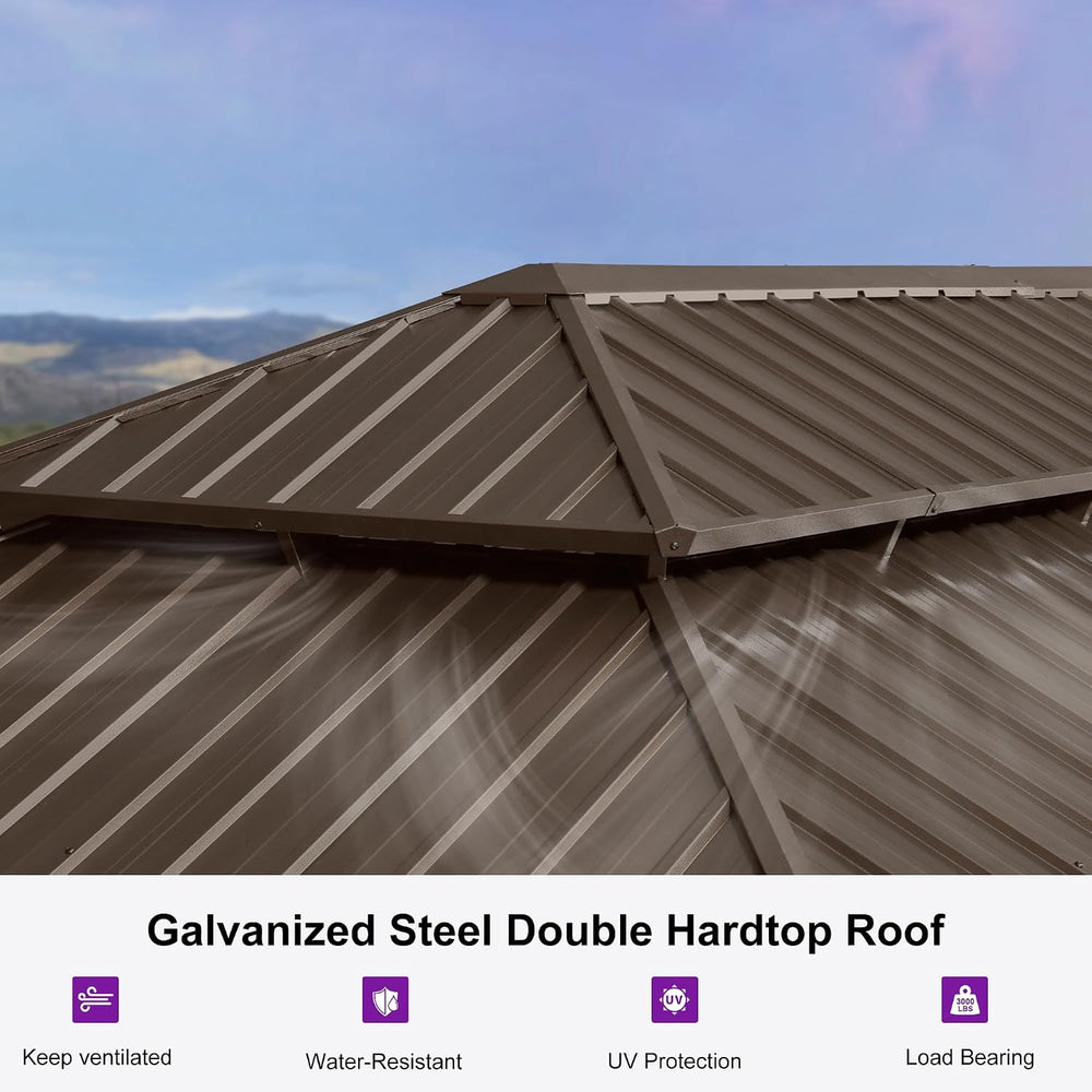 PURPLE LEAF Outdoor Hardtop Gazebo 14' x 24' Bronze Metal 4.7" W...