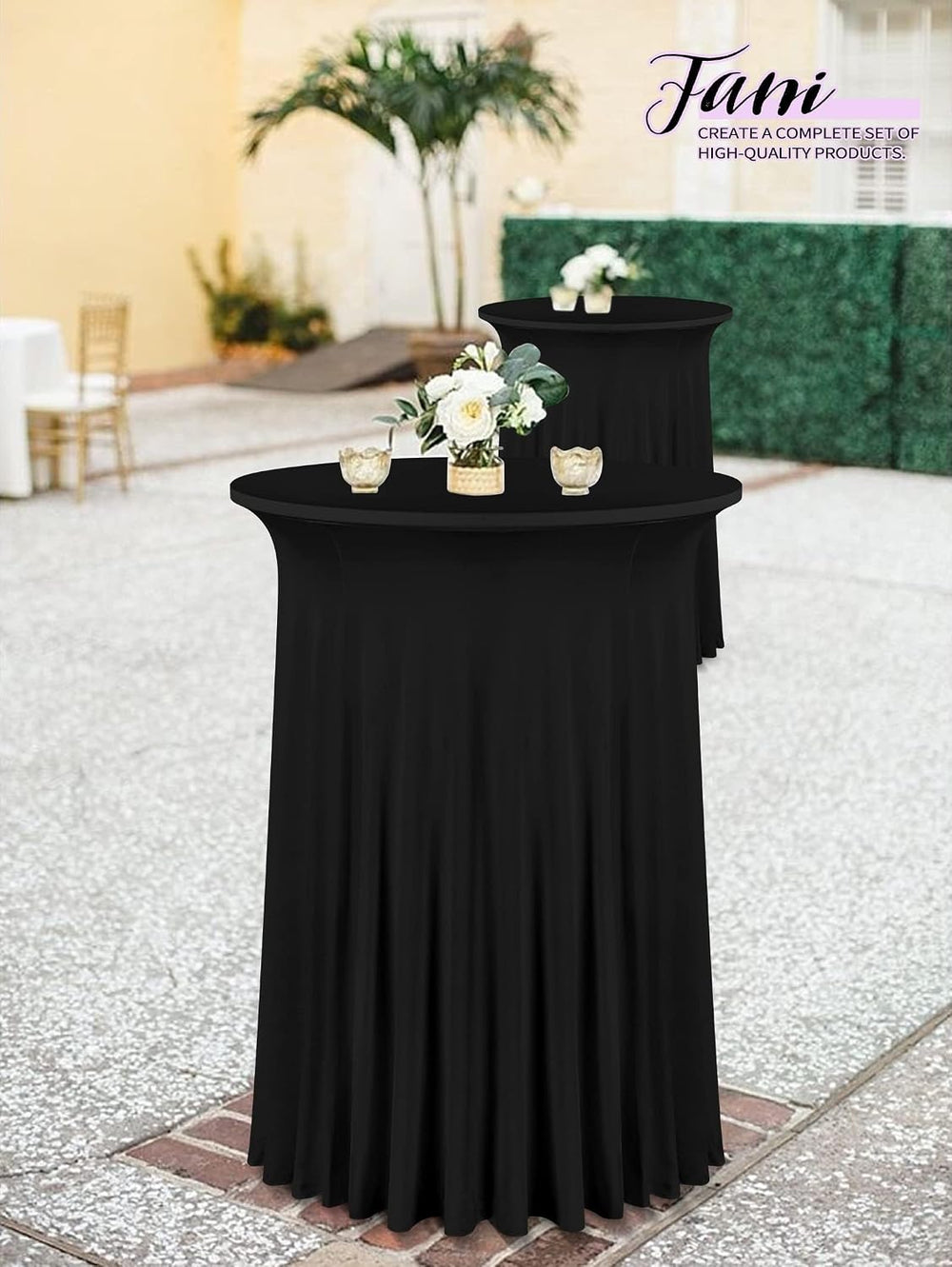 fani 10 Packs 24"x 43" Round Cocktail Table Skirt, Black
