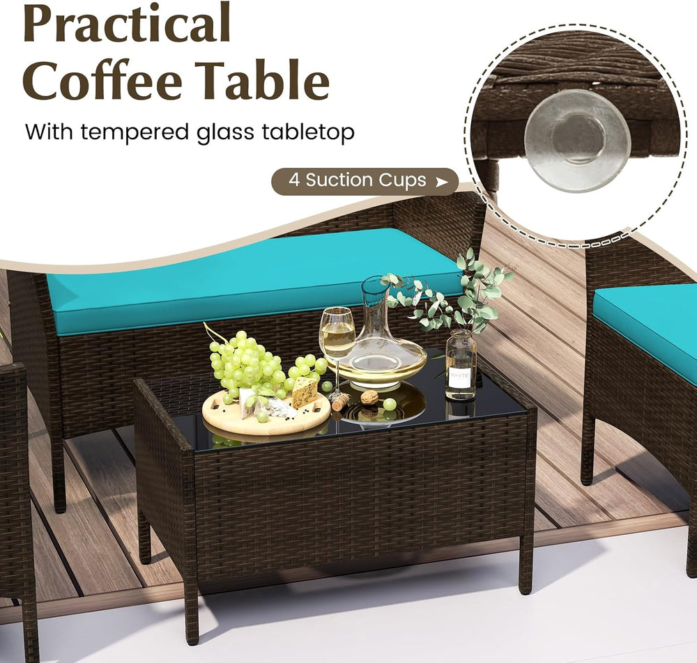 DORTALA 4 Piece Wicker Patio Furniture Set, PE Rattan Outdoor Conversation Se...