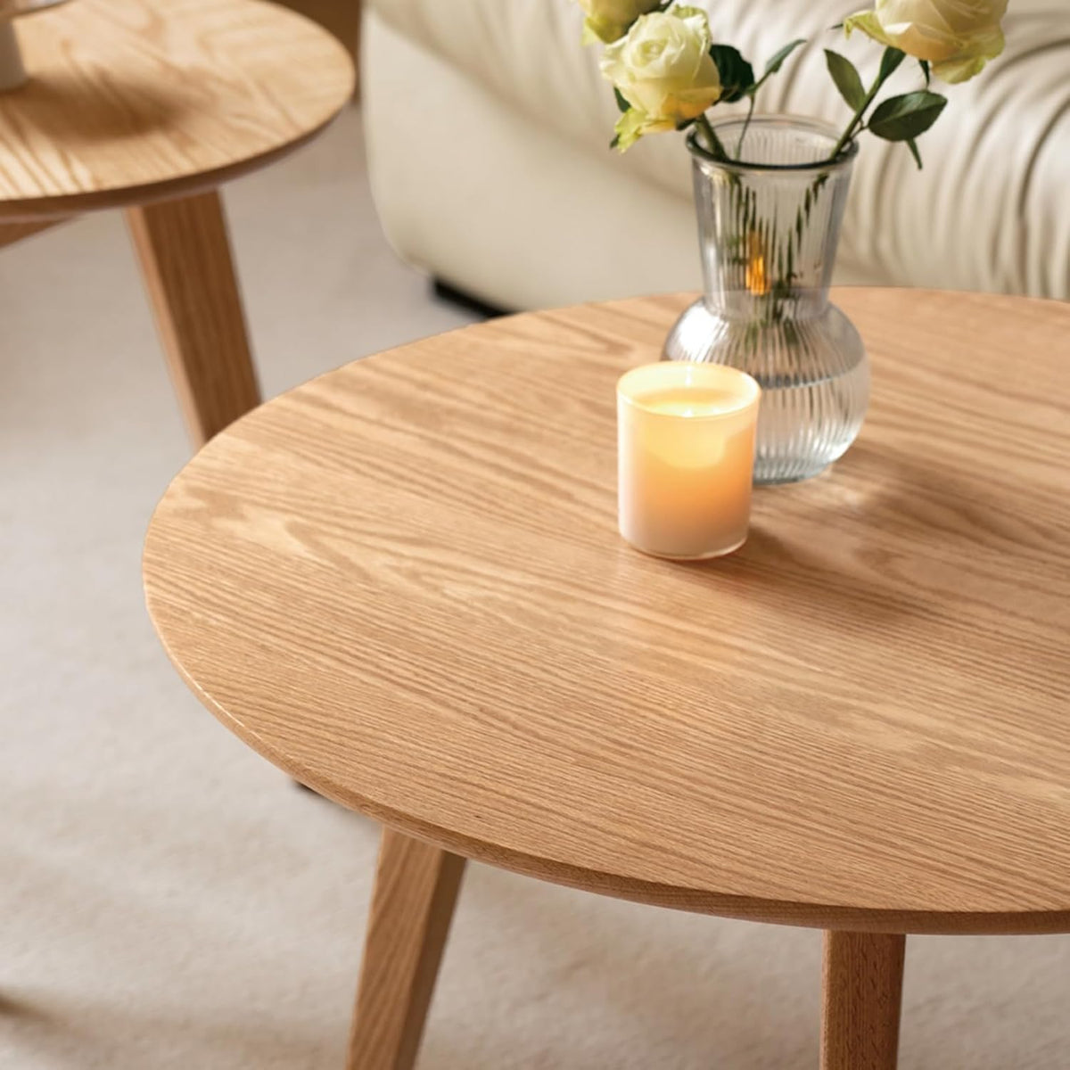 100% solid oak wood mini coffee table, round, package contents