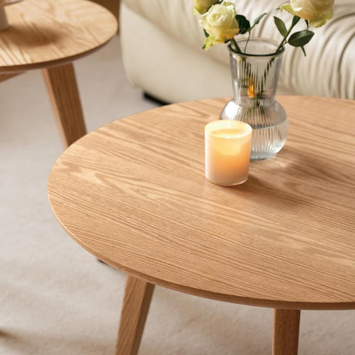 100% solid oak wood mini coffee table, round, package contents