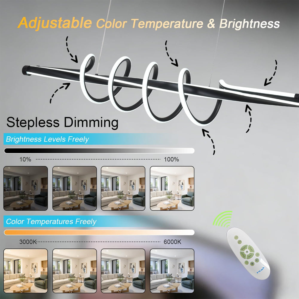 Led Chandelier Dimmable Black Modern Chandelier for Dining Room Light Fixture...