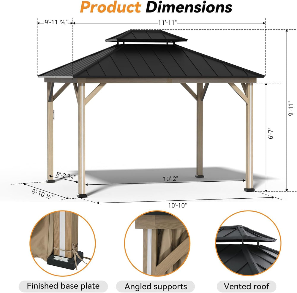 Modern Shade Hardtop Gazebo 10' x 12' with 4 Lights, Outdoor Gazebo w...