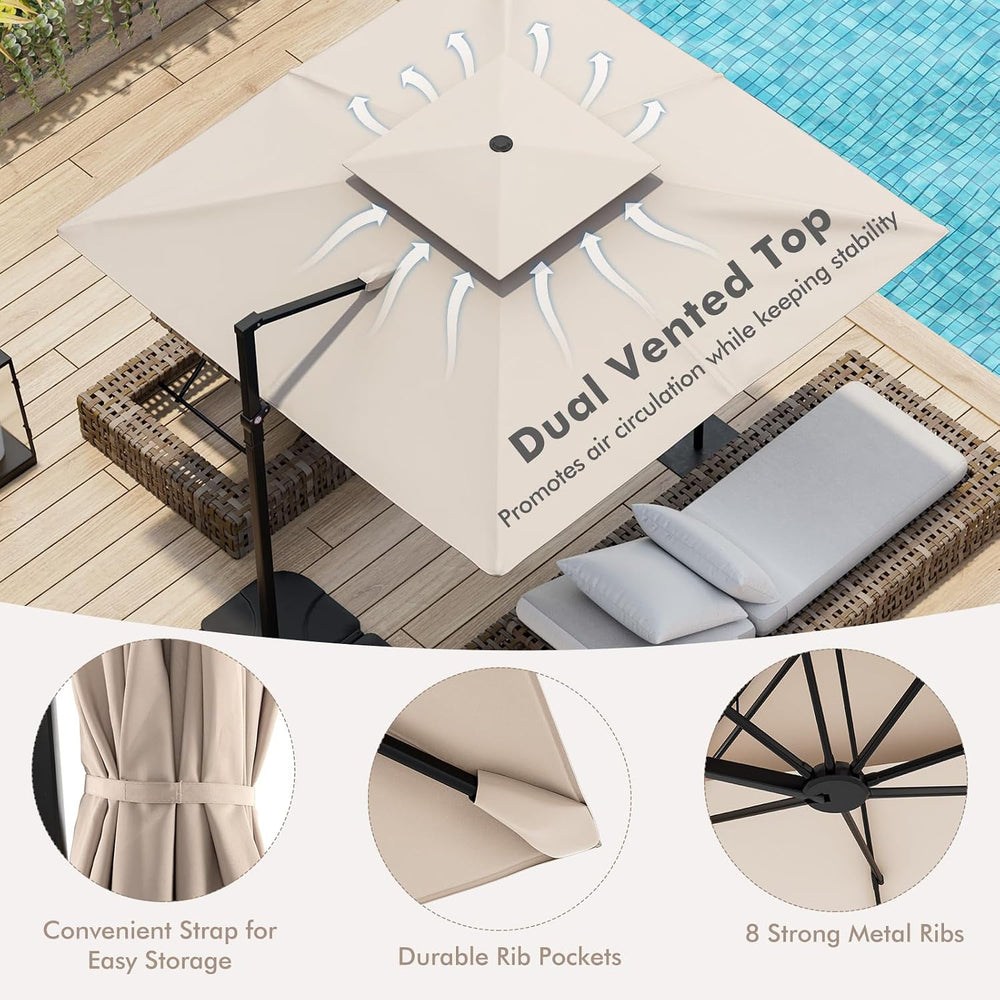 Tangkula 9.5 FT Cantilever Patio Umbrella, Outdoor Square Offset Umbrella wit...