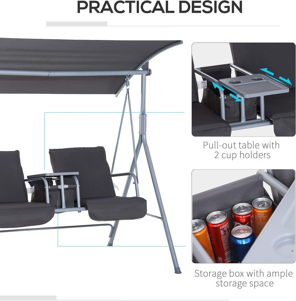 Outsunny 2 Person Porch Swing with Stand Canopy Outdoor Swing Gray
