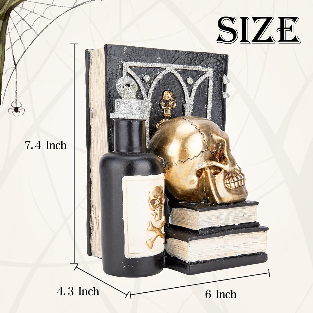 Halloween Skull Figurine, Gothic Book & Potion Bottle Indoor Tabletop Decor