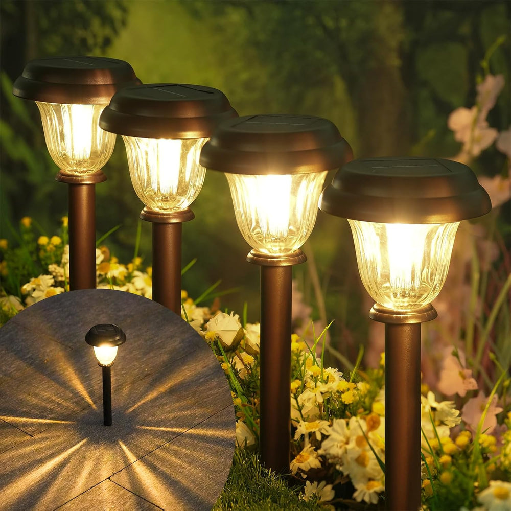 DERAYSION Solar Pathway Lights Outdoor Metal Glass Solar Lights Outdoor