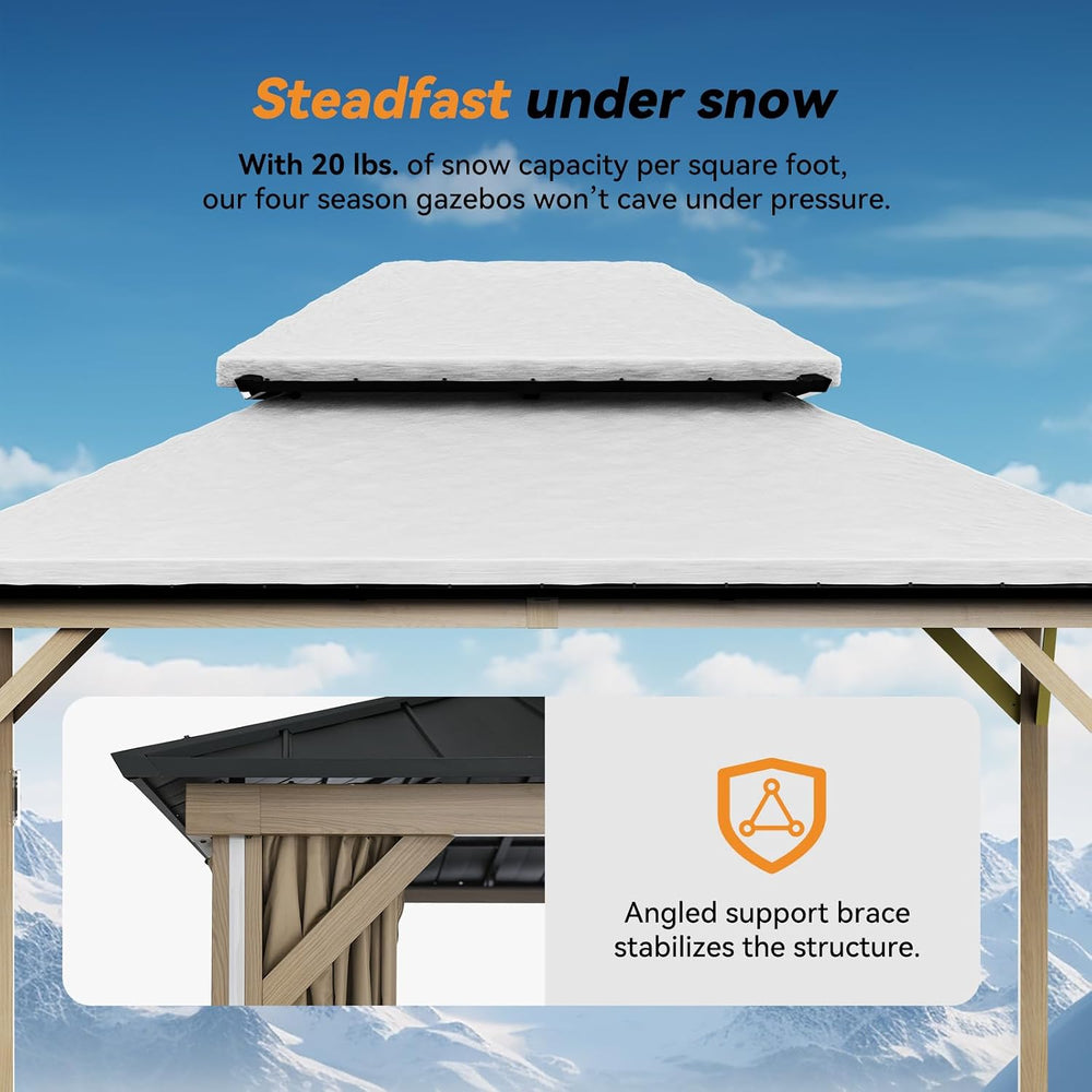 Modern Shade Hardtop Gazebo 10' x 12' with 4 Lights, Outdoor Gazebo w...