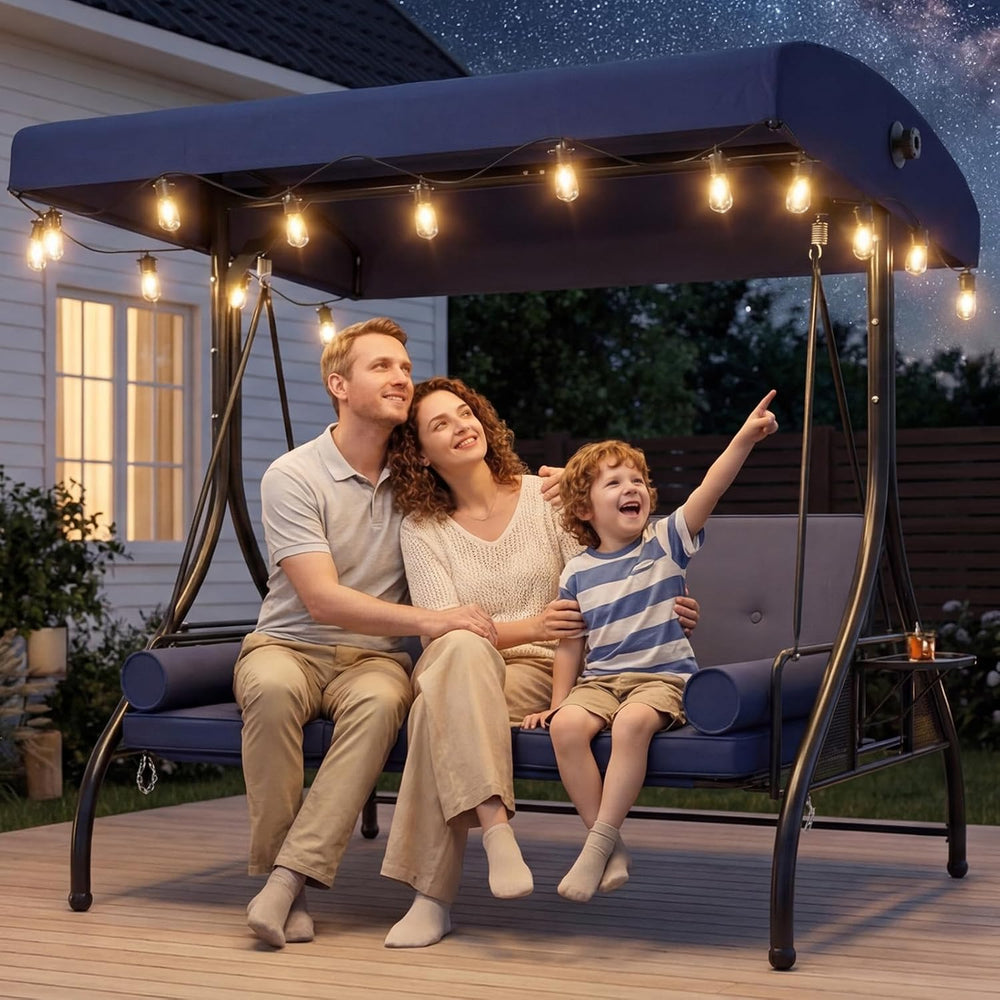 Aoxun Outdoor Porch Swing with Stand and Canopy, 3 Seats Outdoor Swings for A...