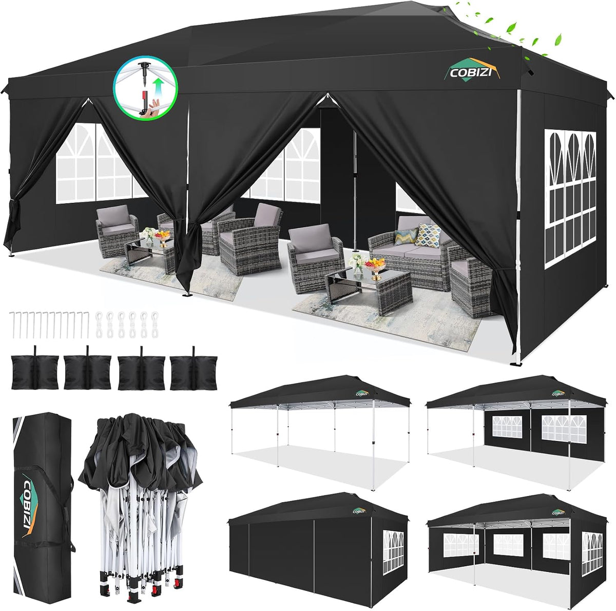 cobizi 10x20 pop up canopy tent with one, main product view