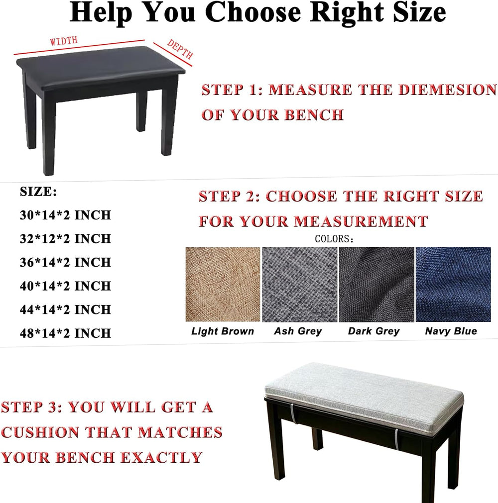 Piano Bench Cushion 36x14 Inch for Indoor with Non Slip Bottom,Dark Gray