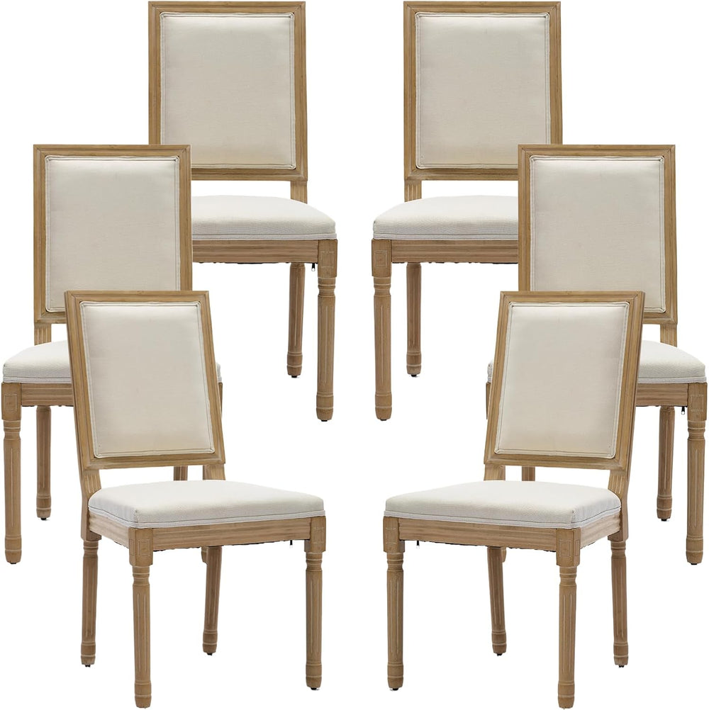 French Country Dining Chairs Set of 6, Beige Square Back Dining Chairs with L...