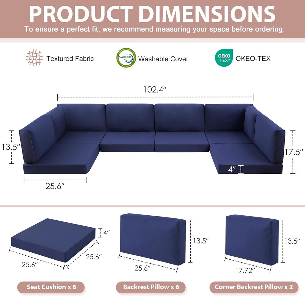 14-Piece Patio Cushion Covers – Replacement Slipcovers for 4-Seat Outdoor Sec...