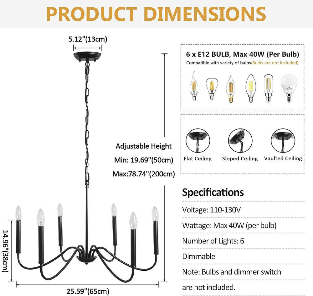Black Chandelier- Modern Farmhouse Chandelier Dining Room Light Fixture