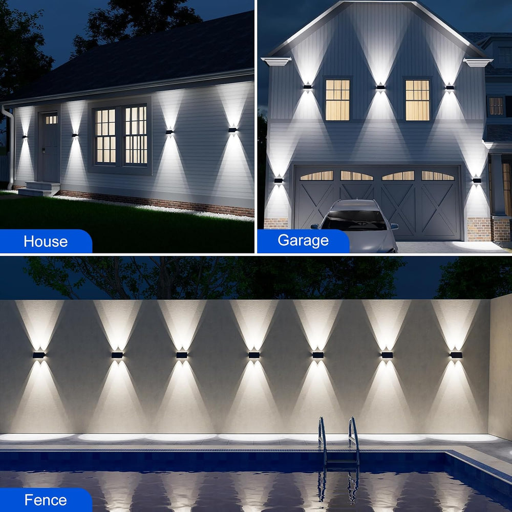 4 Pack Cool White Solar Power Fence Wall Light Outside Up and Down