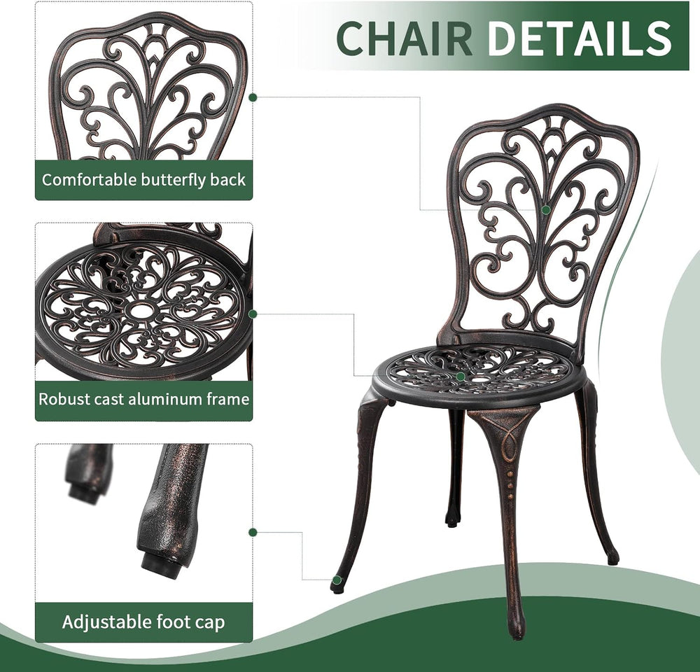 3 Piece Patio Set Outdoor Bistro Set,Cast Aluminum Bistro Table and Chairs Se...