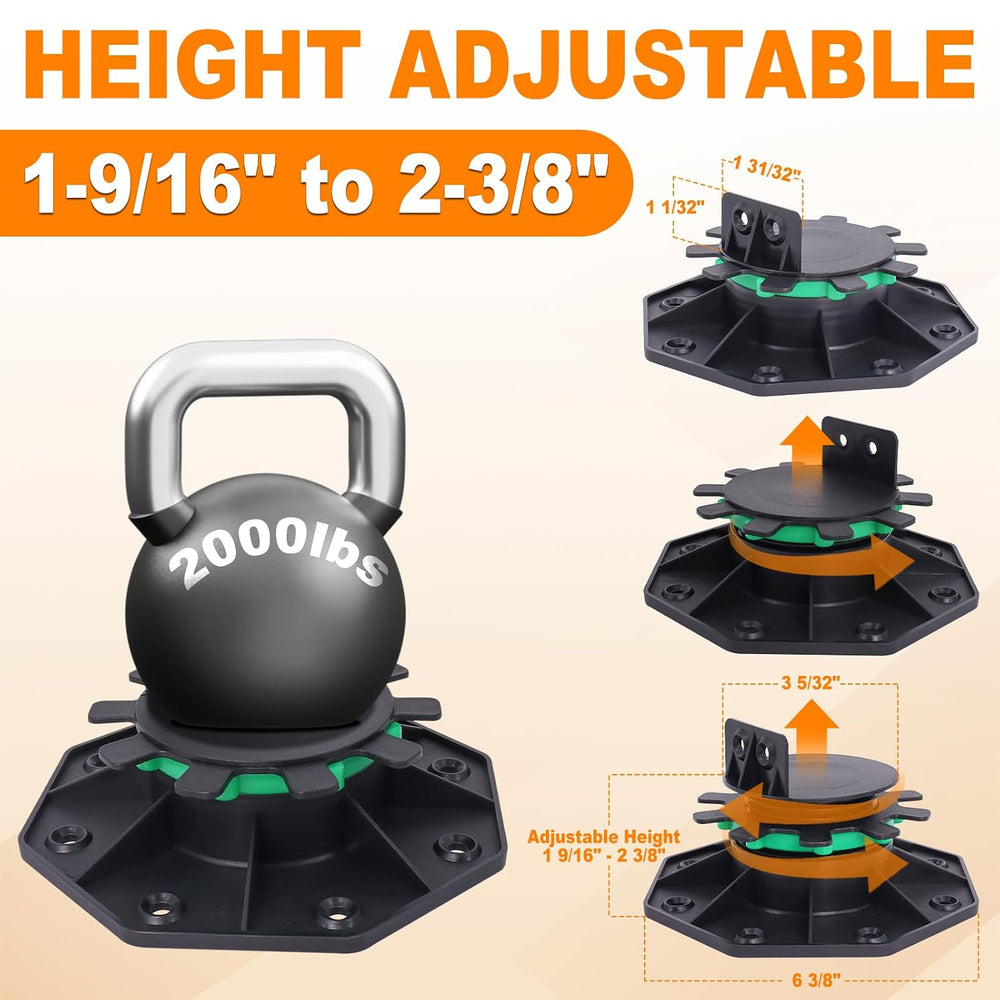 12 Pack Adjustable Deck Support Pedestals, 1-9/16" to 2-3/8" Height
