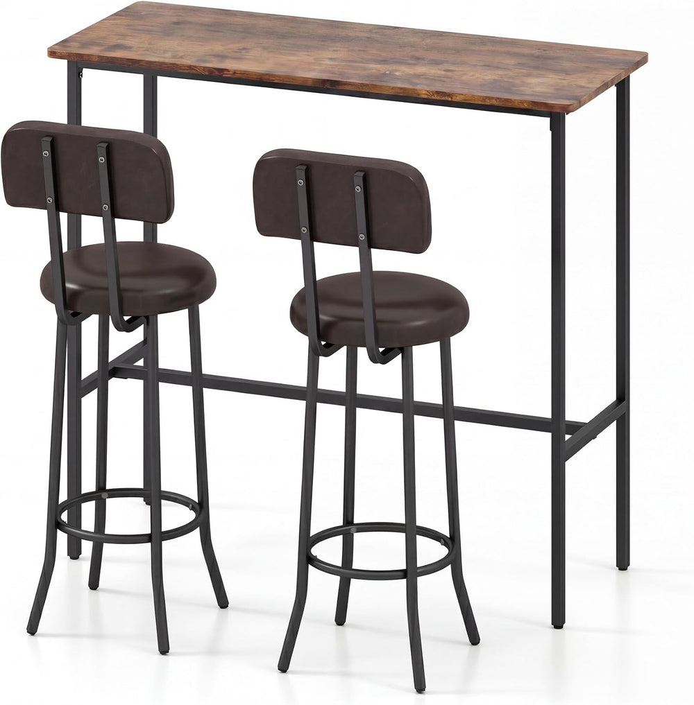 GIANTEX 3-Piece Bar Table and Chairs Set, Counter Height Pub Table and 2 Upho...