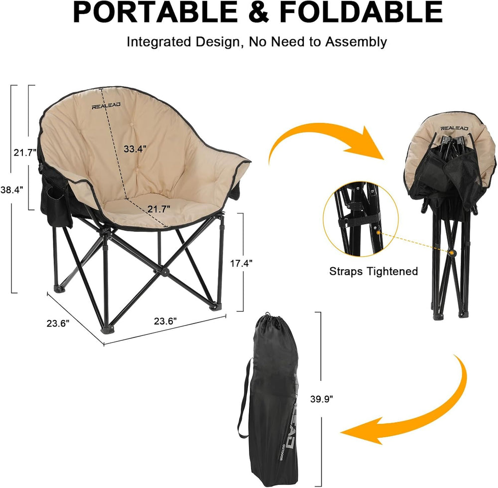 REALEAD Oversized Camping Chairs Padded Heavy Duty Folding Support 400LBS