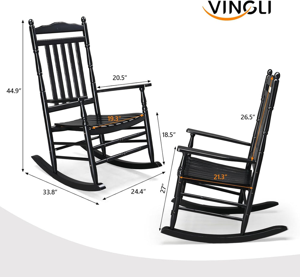 VINGLI Wooden Rocking Chair Outdoor, Patio Rockers with High Back, Support 45...