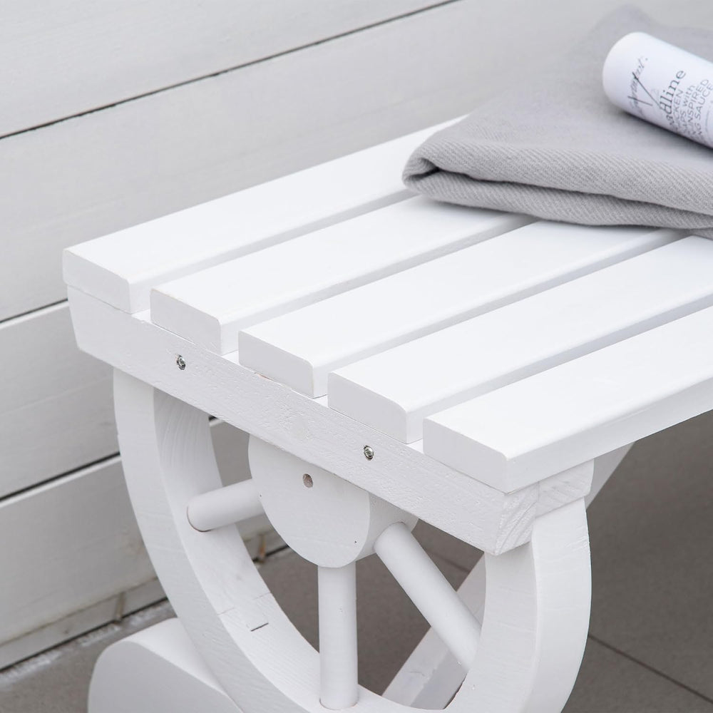 Outsunny 2-Person Wooden Garden Bench Outdoor Wagon Wheel 550 LBS White