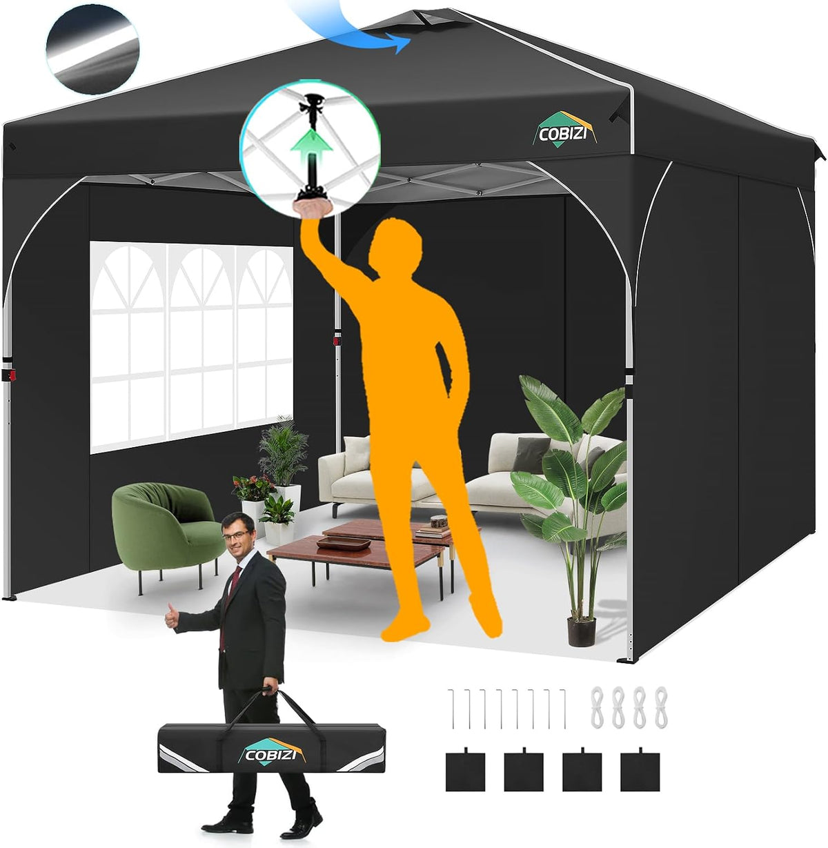 cobizi 10x10 pop up canopy with 3 sidewalls, main product view