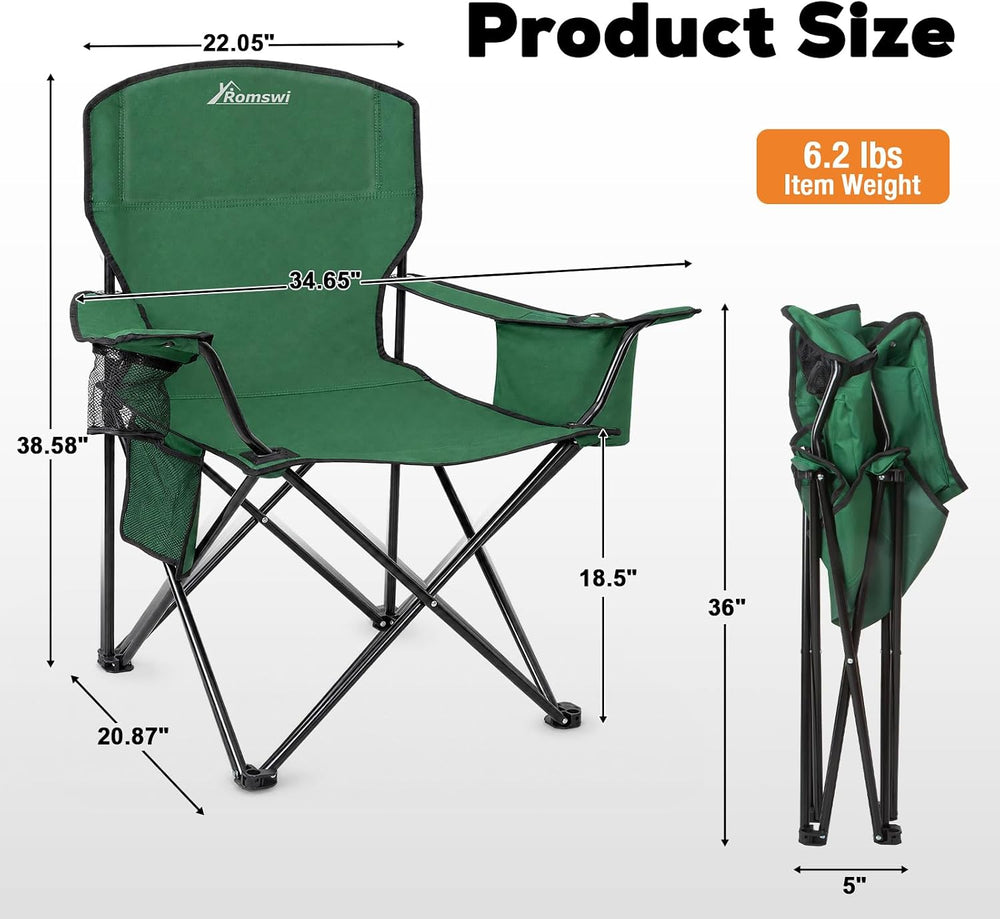 Camping Chairs for Adults, 2 Pack Heavy Duty Folding Chair with 4-Can Cooler ...