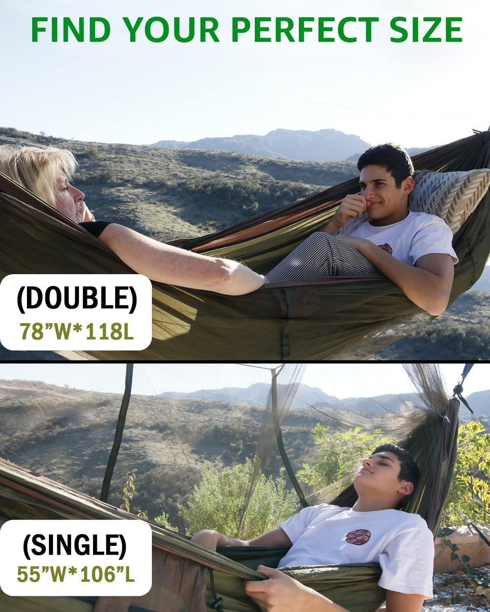 Sunyear Camping Hammock, Portable Single & Double Hammock with Net, 2 Per...
