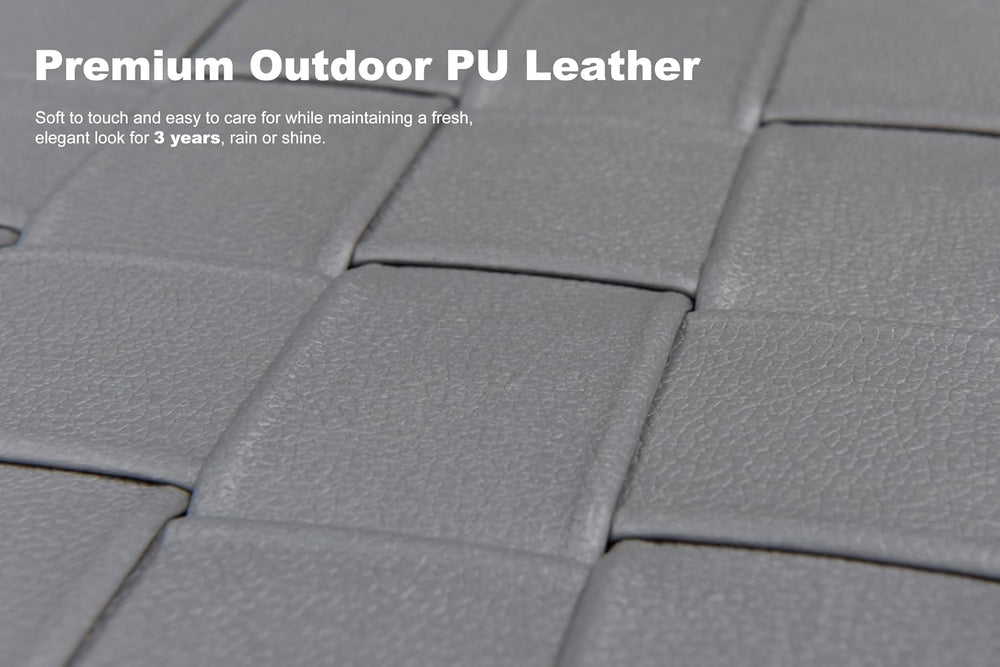 PURPLE LEAF Patio Lounge Chair Set of 2 PU Leather Adjustable Backrest Grey