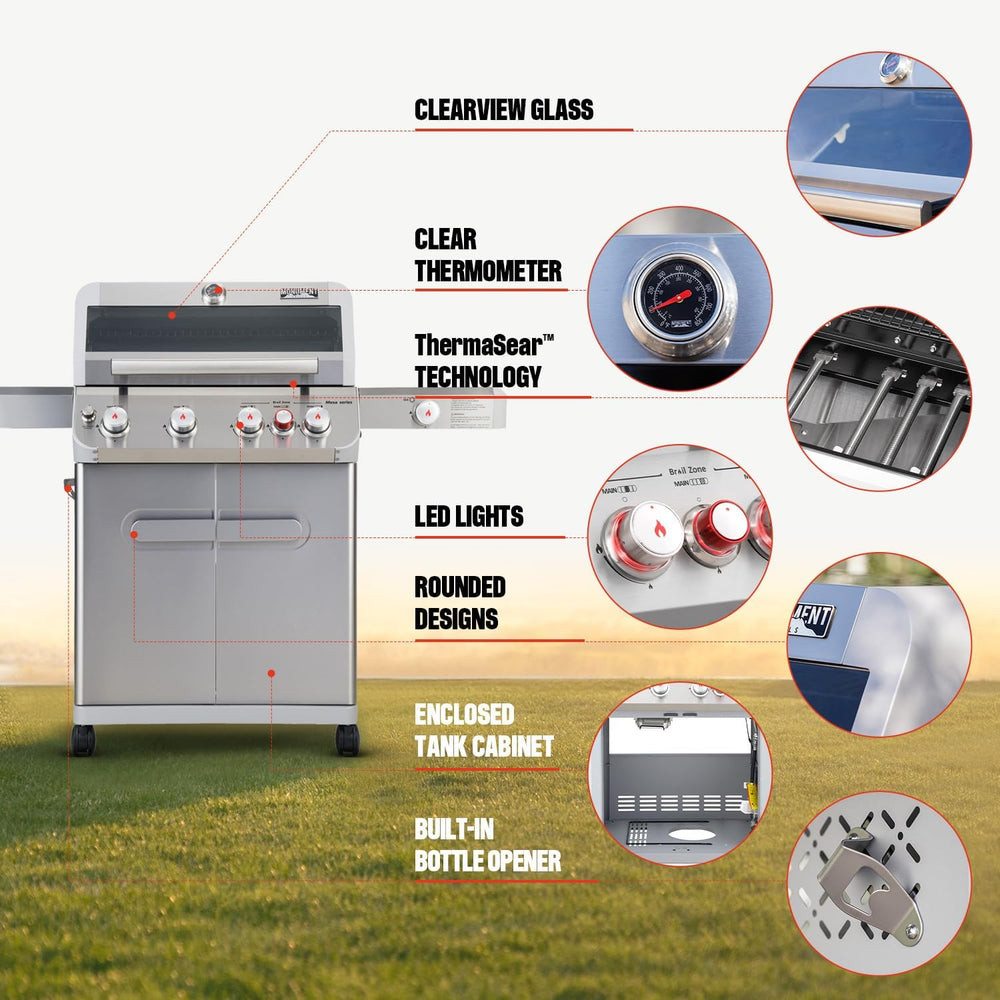 Monument Grills Mesa Series, 4+1 Outdoor Barbecue Stainless Steel Propane Gas...