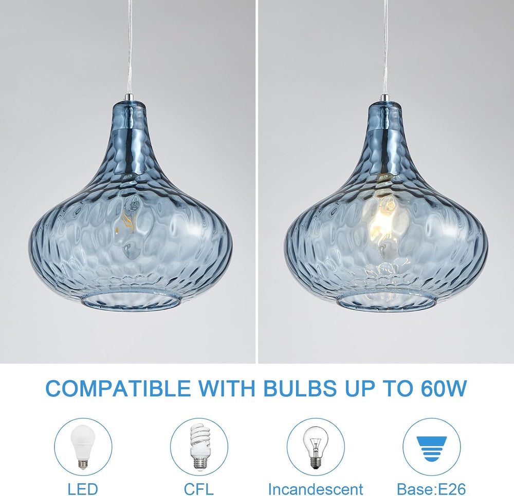 11 Inch Blue Hammered Glass Pendant Light Brushed Nickel Ceiling Lamp