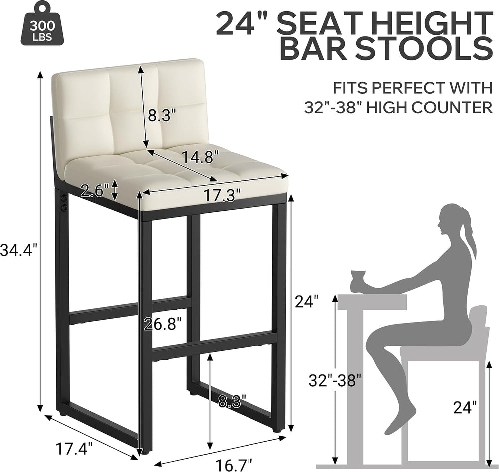 Bar Stools Set of 2, Modern Counter Height Bar Stools, Beige