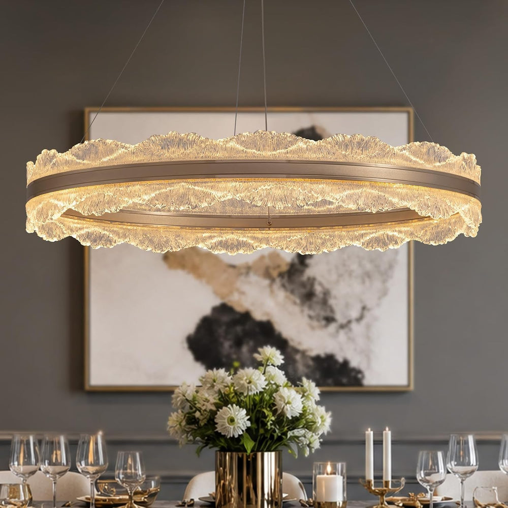 Gold Chandelier 31.5" Modern Ring Chandelier, Dimmable LED Chandeliers w...