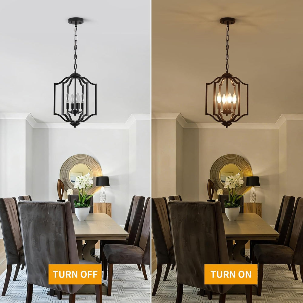 Black Chandelier Light Fixture, 4-Light Farmhouse Chandelier Dining Room Ligh...