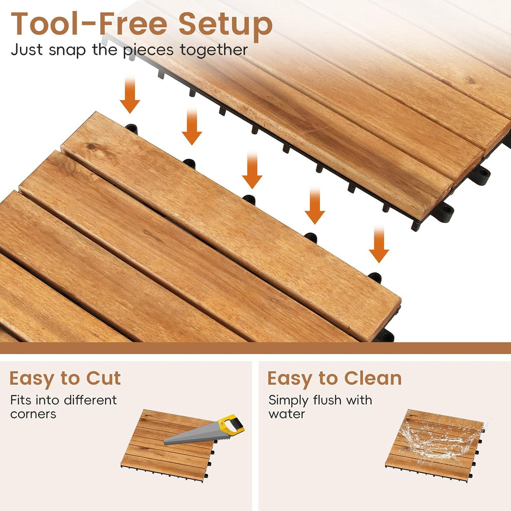 GIANTEX 27 PCS Acacia Wood Deck Tiles, Interlocking Patio Flooring Tiles