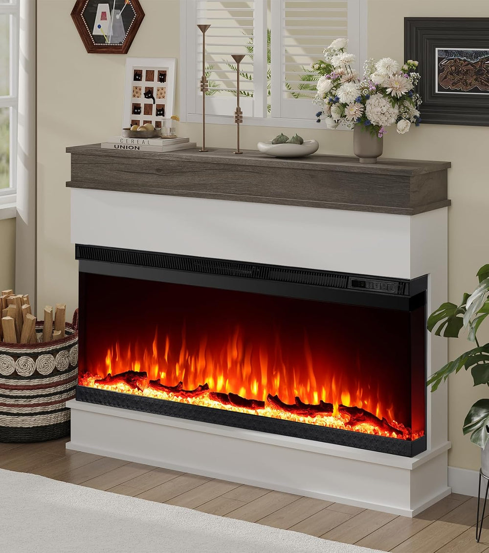 3-Sided View Electric Fireplace Insert - Minimalist Mantel - 12 Color Flame E...