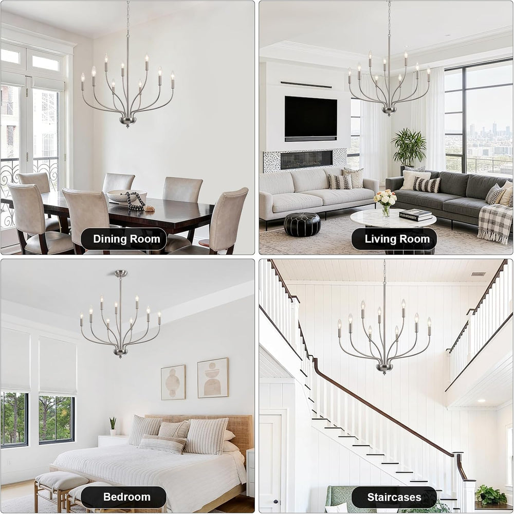 Brushed Nickel Chandelier, 9-Light Farmhouse Chandelier for Dining Room Light...