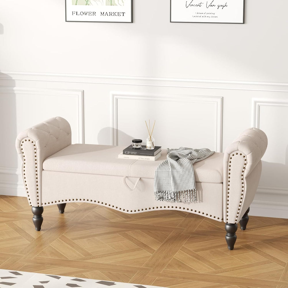 Furniliving Storage Ottoman Bench for Bedroom, Upholstered End of Bed Bench w...